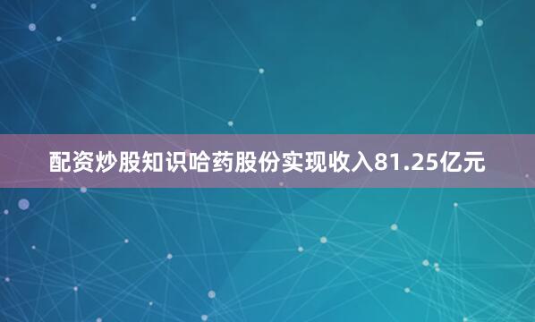 配资炒股知识哈药股份实现收入81.25亿元