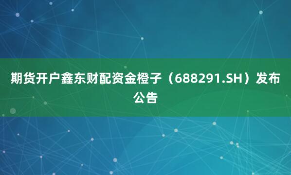期货开户鑫东财配资金橙子（688291.SH）发布公告